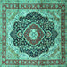 Square Medallion Turquoise Traditional Rug, tr136turq