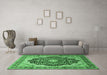 Machine Washable Medallion Emerald Green Traditional Area Rugs in a Living Room,, wshtr136emgrn