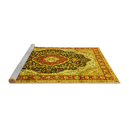 Sideview of Machine Washable Medallion Yellow Traditional Rug, wshtr136yw