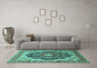 Machine Washable Medallion Turquoise Traditional Area Rugs in a Living Room,, wshtr136turq