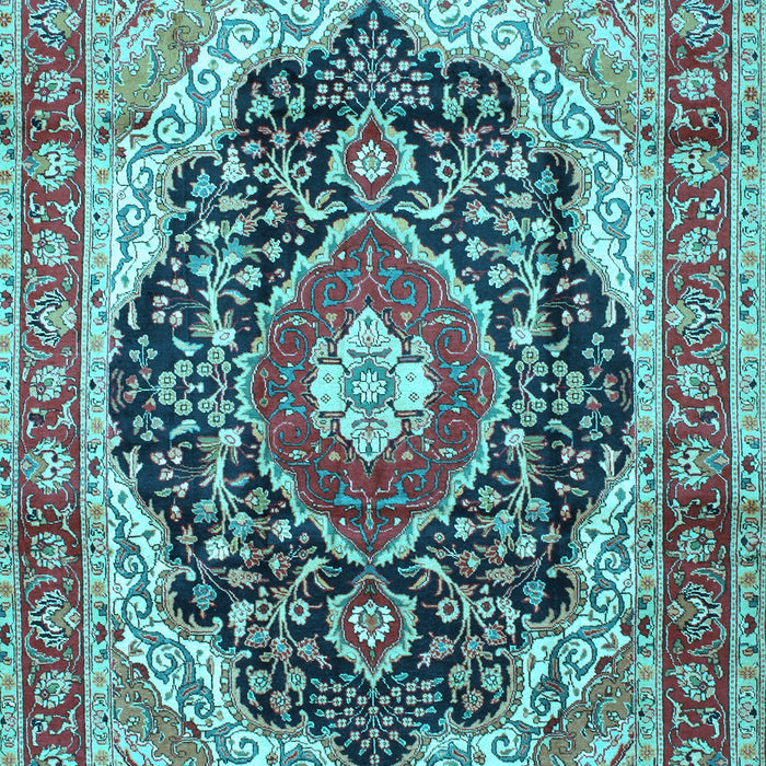 Machine Washable Medallion Light Blue Traditional Rug, wshtr136lblu