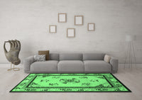 Machine Washable Oriental Emerald Green Asian Inspired Rug, wshtr1370emgrn