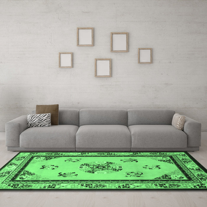 Machine Washable Oriental Emerald Green Asian Inspired Area Rugs in a Living Room,, wshtr1370emgrn