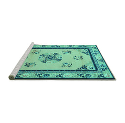 Sideview of Machine Washable Oriental Turquoise Asian Inspired Area Rugs, wshtr1370turq