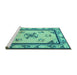 Sideview of Machine Washable Oriental Turquoise Asian Inspired Area Rugs, wshtr1370turq