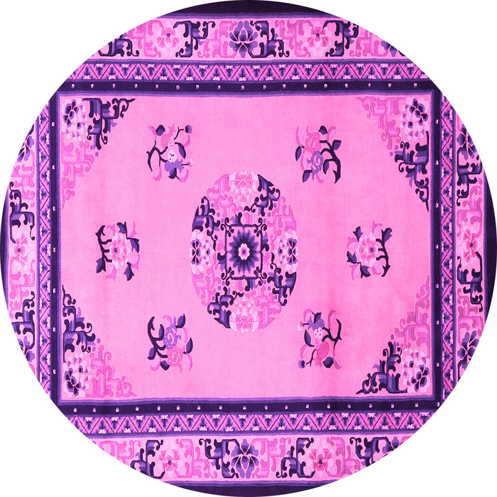 Round Machine Washable Oriental Pink Asian Inspired Rug, wshtr1370pnk