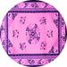 Round Machine Washable Oriental Pink Asian Inspired Rug, wshtr1370pnk