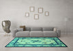 Machine Washable Oriental Turquoise Asian Inspired Area Rugs in a Living Room,, wshtr1370turq