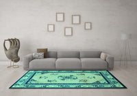 Machine Washable Oriental Turquoise Asian Inspired Rug, wshtr1370turq