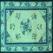 Square Machine Washable Oriental Turquoise Asian Inspired Area Rugs, wshtr1370turq