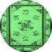 Round Machine Washable Oriental Emerald Green Asian Inspired Area Rugs, wshtr1370emgrn