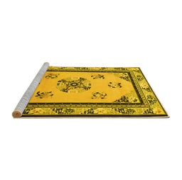 Sideview of Machine Washable Oriental Yellow Asian Inspired Rug, wshtr1370yw