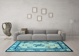 Machine Washable Oriental Light Blue Asian Inspired Rug in a Living Room, wshtr1370lblu