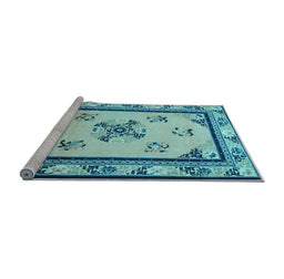 Sideview of Machine Washable Oriental Light Blue Asian Inspired Rug, wshtr1370lblu