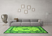 Machine Washable Oriental Green Asian Inspired Area Rugs in a Living Room,, wshtr1370grn