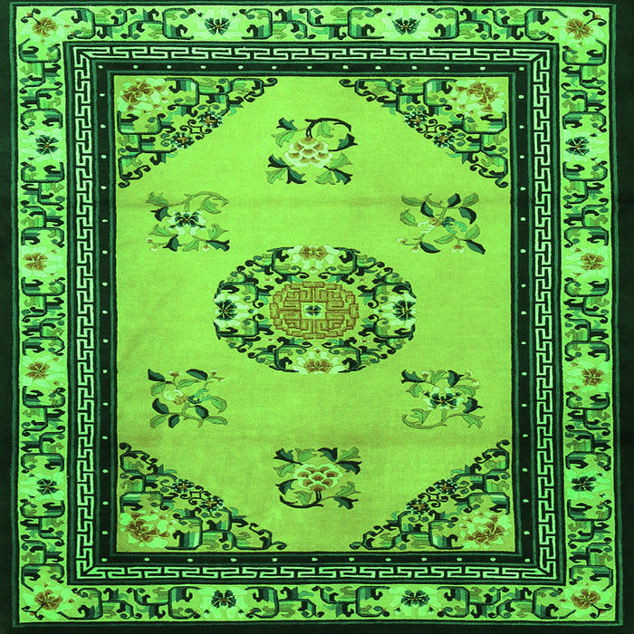 Round Machine Washable Oriental Green Asian Inspired Area Rugs, wshtr1371grn