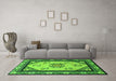 Machine Washable Oriental Green Asian Inspired Area Rugs in a Living Room,, wshtr1371grn