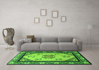 Machine Washable Oriental Green Asian Inspired Rug, wshtr1371grn