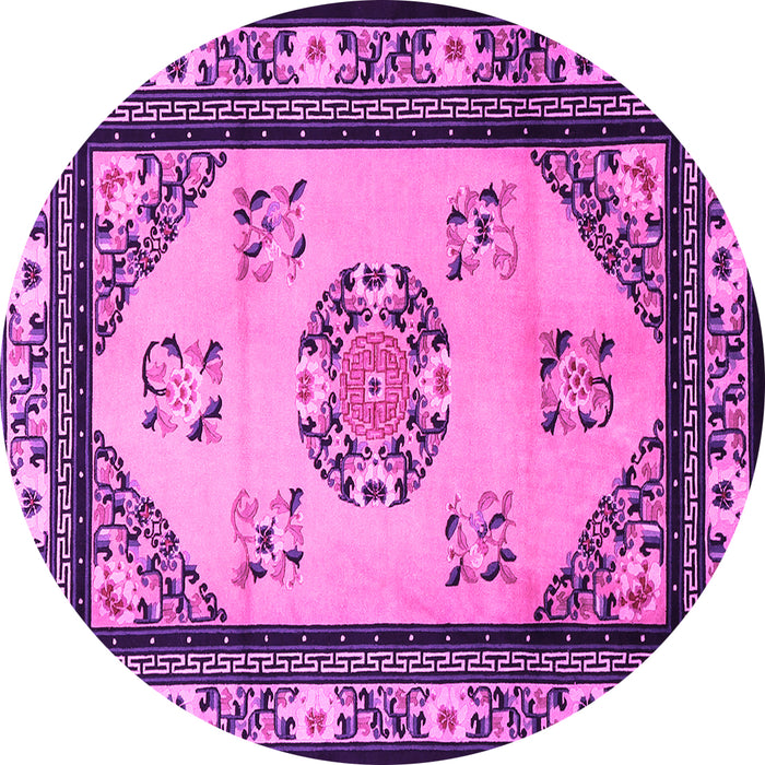 Round Oriental Pink Asian Inspired Rug, tr1371pnk