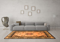 Machine Washable Oriental Orange Asian Inspired Rug, wshtr1371org