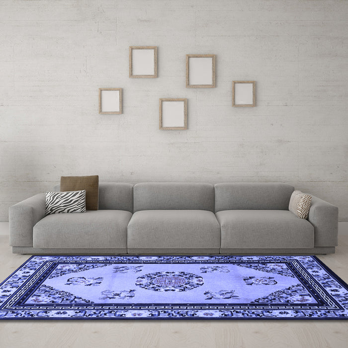 Machine Washable Oriental Blue Asian Inspired Rug in a Living Room, wshtr1371blu