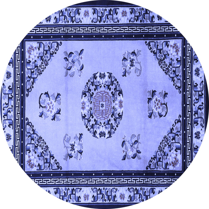 Round Machine Washable Oriental Blue Asian Inspired Rug, wshtr1371blu