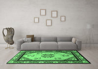 Machine Washable Oriental Emerald Green Asian Inspired Rug, wshtr1371emgrn