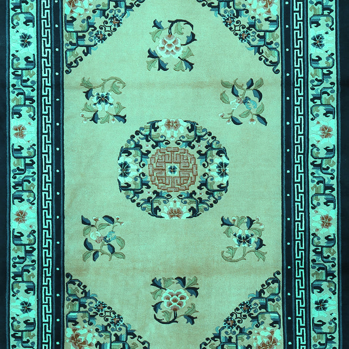 Machine Washable Oriental Turquoise Asian Inspired Area Rugs, wshtr1371turq