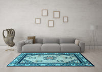 Machine Washable Oriental Light Blue Asian Inspired Rug, wshtr1371lblu