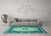 Machine Washable Oriental Turquoise Asian Inspired Area Rugs in a Living Room,, wshtr1371turq