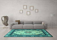 Machine Washable Oriental Turquoise Asian Inspired Rug, wshtr1371turq