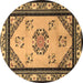 Round Machine Washable Oriental Brown Asian Inspired Rug, wshtr1371brn