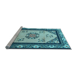 Sideview of Machine Washable Oriental Light Blue Asian Inspired Rug, wshtr1371lblu
