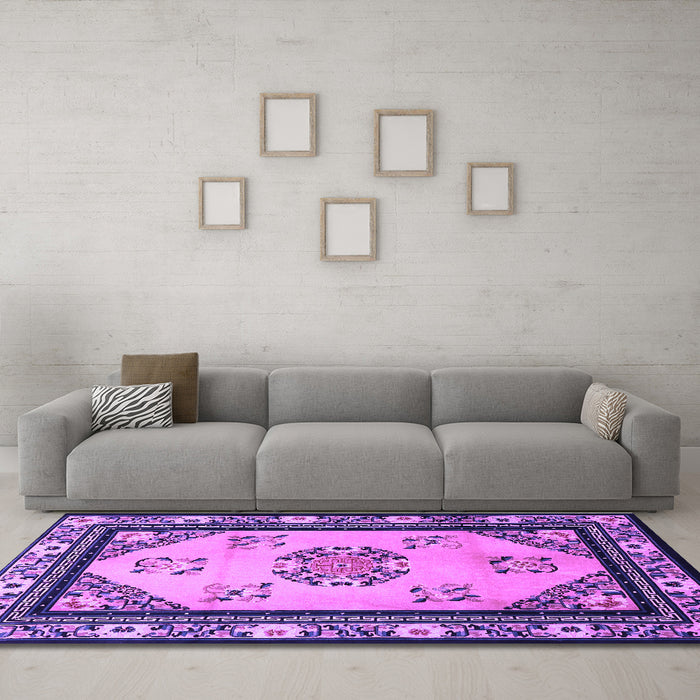 Machine Washable Oriental Purple Asian Inspired Area Rugs in a Living Room, wshtr1371pur