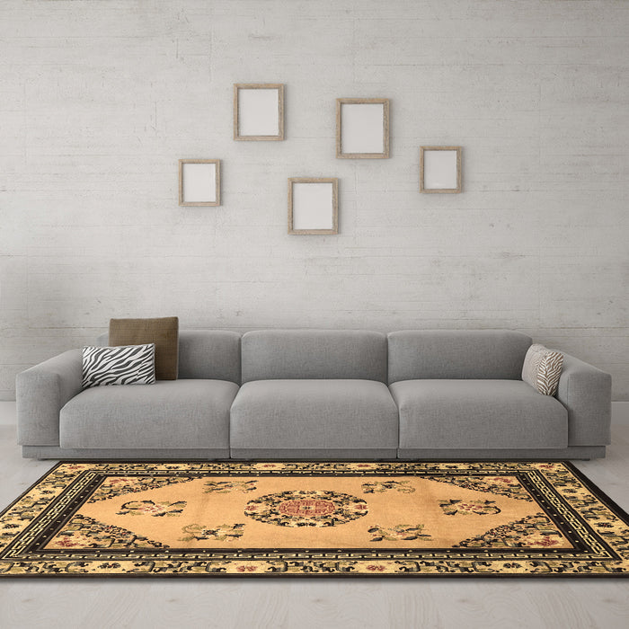 Machine Washable Oriental Brown Asian Inspired Rug in a Living Room,, wshtr1371brn