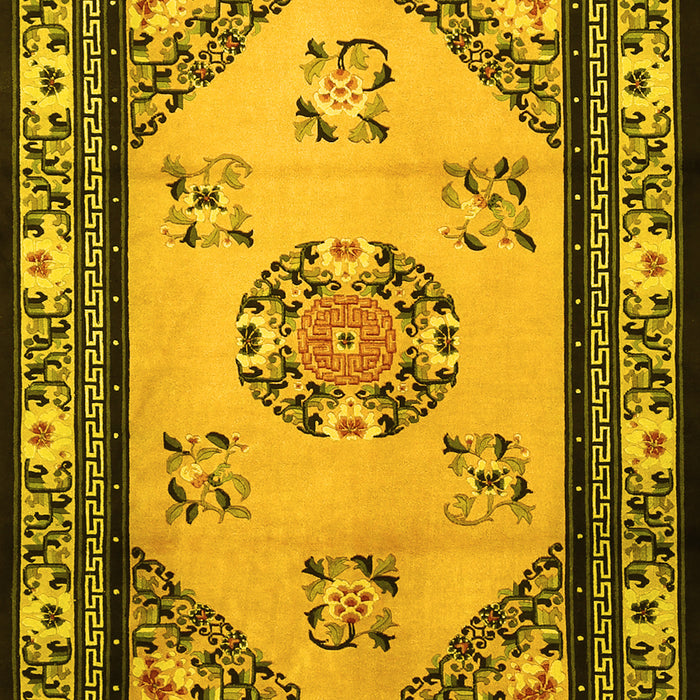 Machine Washable Oriental Yellow Asian Inspired Rug, wshtr1371yw