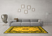 Machine Washable Oriental Yellow Asian Inspired Rug in a Living Room, wshtr1371yw