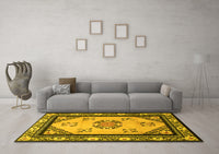 Machine Washable Oriental Yellow Asian Inspired Rug, wshtr1371yw