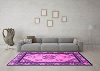 Machine Washable Oriental Pink Asian Inspired Rug, wshtr1371pnk