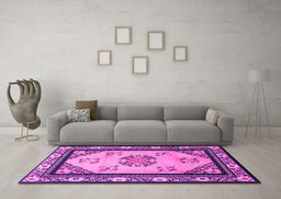 Machine Washable Oriental Pink Asian Inspired Rug in a Living Room, wshtr1371pnk