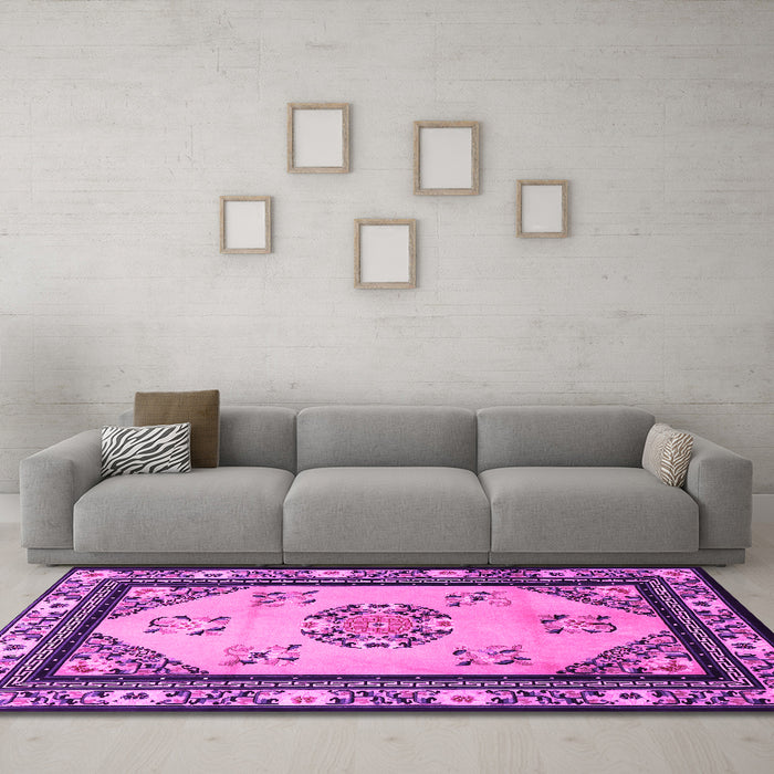 Machine Washable Oriental Pink Asian Inspired Rug in a Living Room, wshtr1371pnk