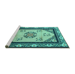 Sideview of Machine Washable Oriental Turquoise Asian Inspired Area Rugs, wshtr1371turq