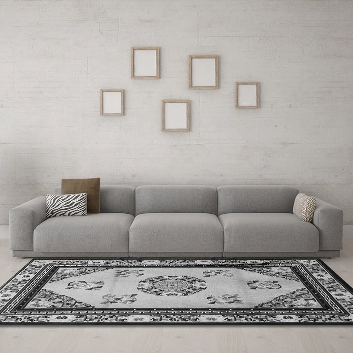 Machine Washable Oriental Gray Asian Inspired Rug in a Living Room,, wshtr1371gry