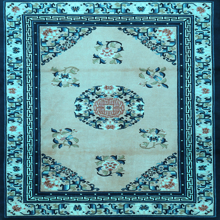 Square Machine Washable Oriental Light Blue Asian Inspired Rug, wshtr1371lblu