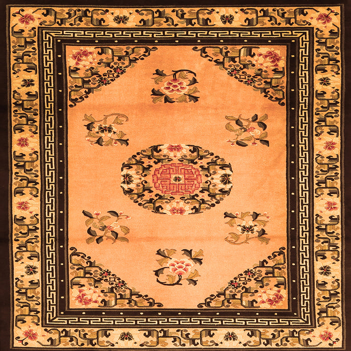 Round Machine Washable Oriental Orange Asian Inspired Area Rugs, wshtr1371org