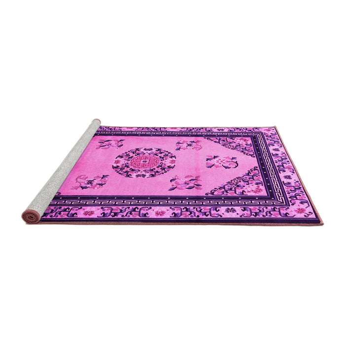 Sideview of Machine Washable Oriental Pink Asian Inspired Rug, wshtr1371pnk