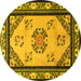 Round Oriental Yellow Asian Inspired Rug, tr1371yw