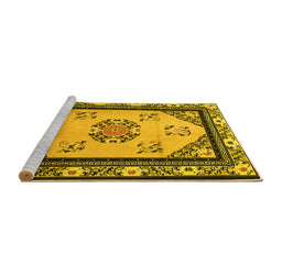 Sideview of Machine Washable Oriental Yellow Asian Inspired Rug, wshtr1371yw