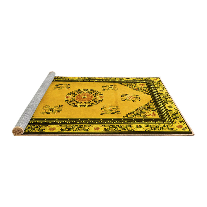 Sideview of Machine Washable Oriental Yellow Asian Inspired Rug, wshtr1371yw