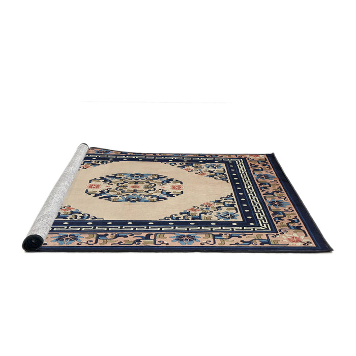 Sideview of Machine Washable Traditional Dark Slate Blue Rug, wshtr1372